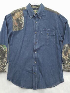 Vintage Game Winner Shirt Mens M Blue Jean Denim Shooting Camo Shoulder Sleeve